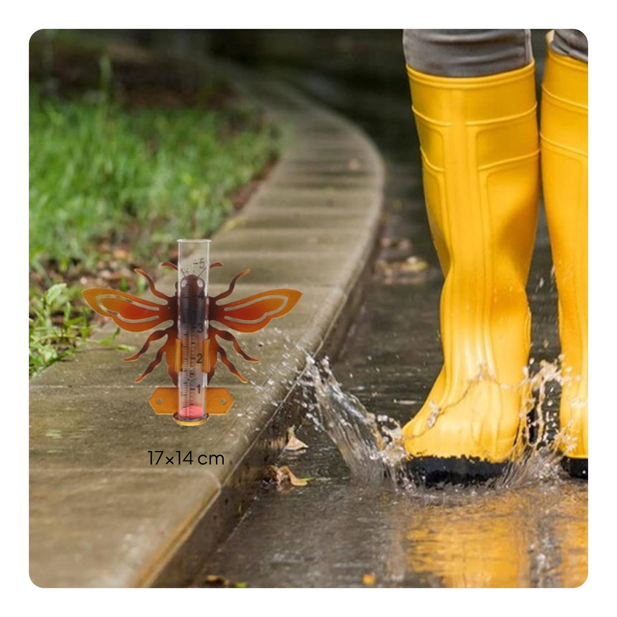 Bee Garden Stake Rain Gauge Sturdy Metal Rain Gauge Decorative Design
