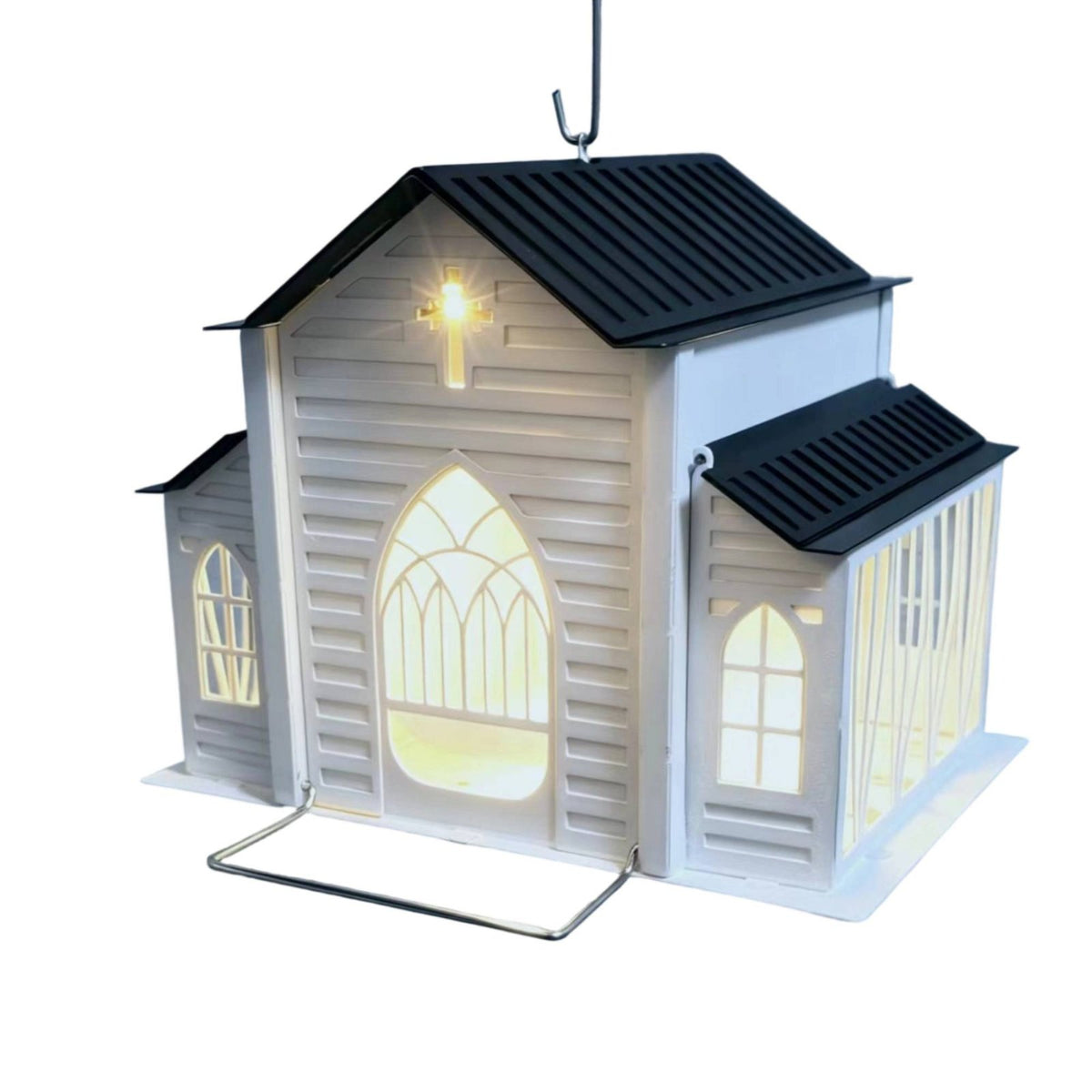 Shaped Solar Bird Feeder Self-Charging Shaped Bird Feeder Decorative Cross Detail Garden Ornament for Backyard