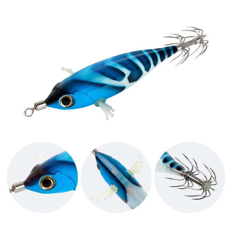 Ailuya Glow-in-the-Dark Wood Shrimp Lure with Rattling Beads, 5.5cm, for Saltwater Fishing