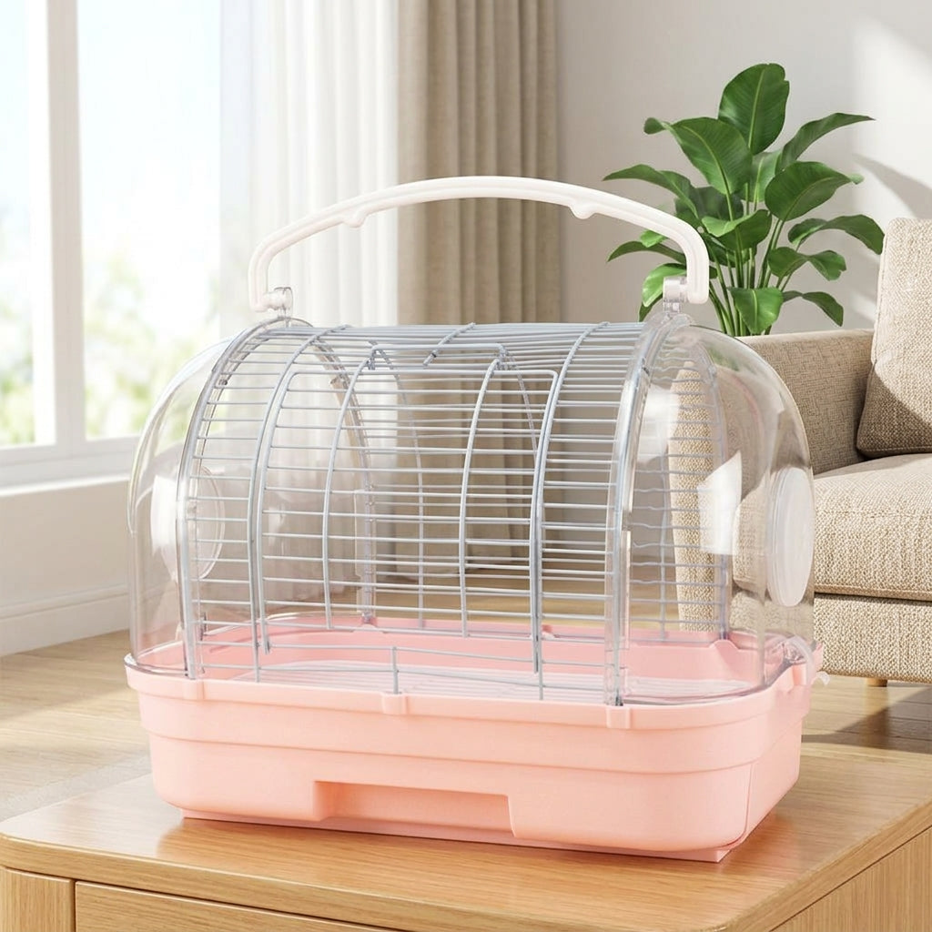 Portable Bird Cage with Handle, Hard-Sided Outdoor Bird Carrier for Small Parrot Travel, Small Bird Cage with Removable Tray for Easy Cleaning