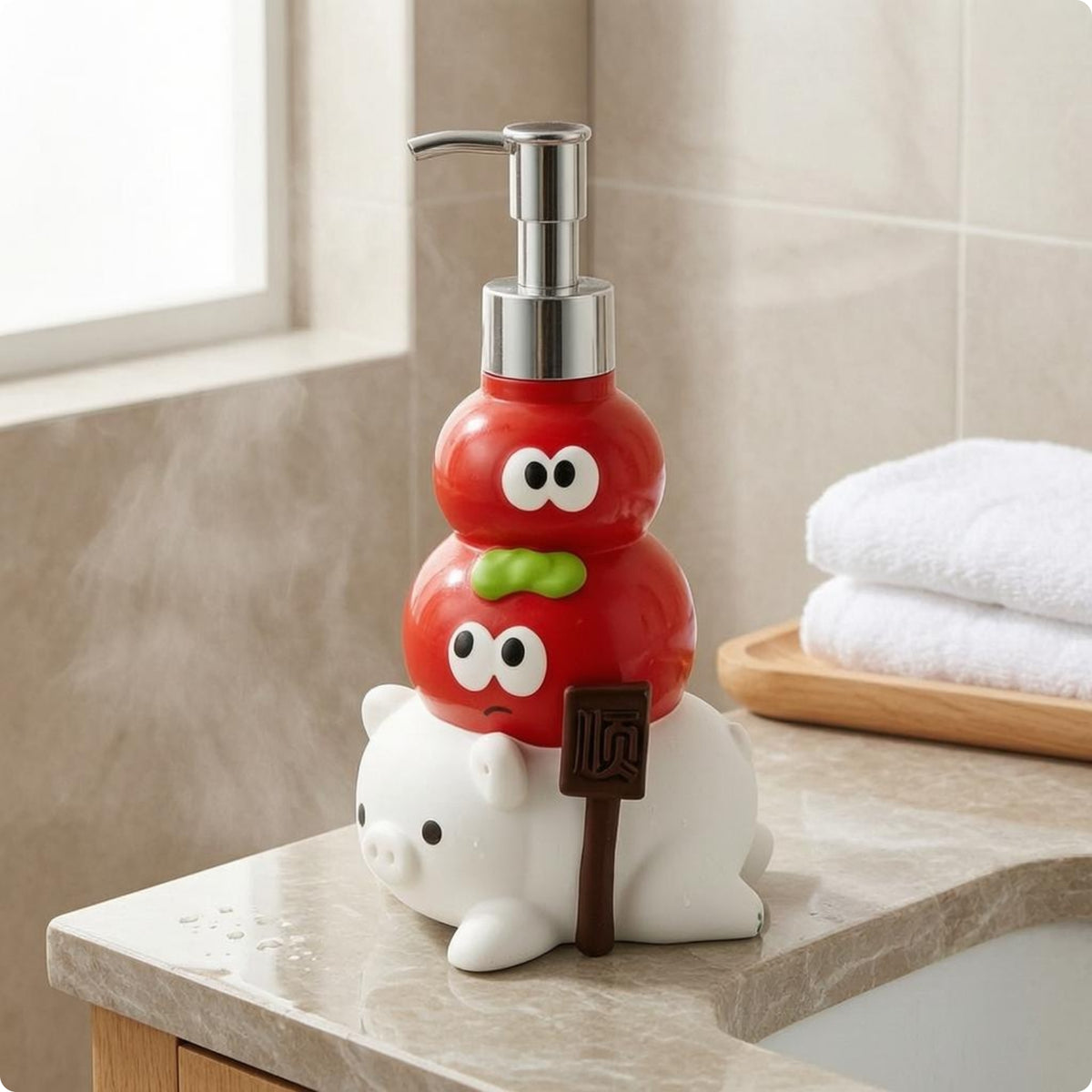 Pig-Shaped Soap Dispenser Red and White Pig Soap Bottle 200 Ml for Washbasin