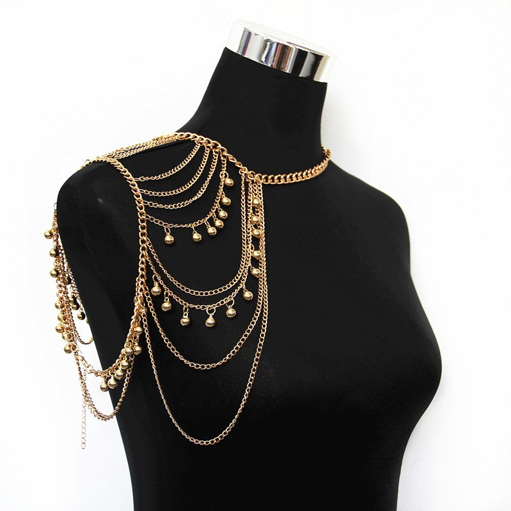 Layered Tassel Ball Shoulder Chain Body Chain