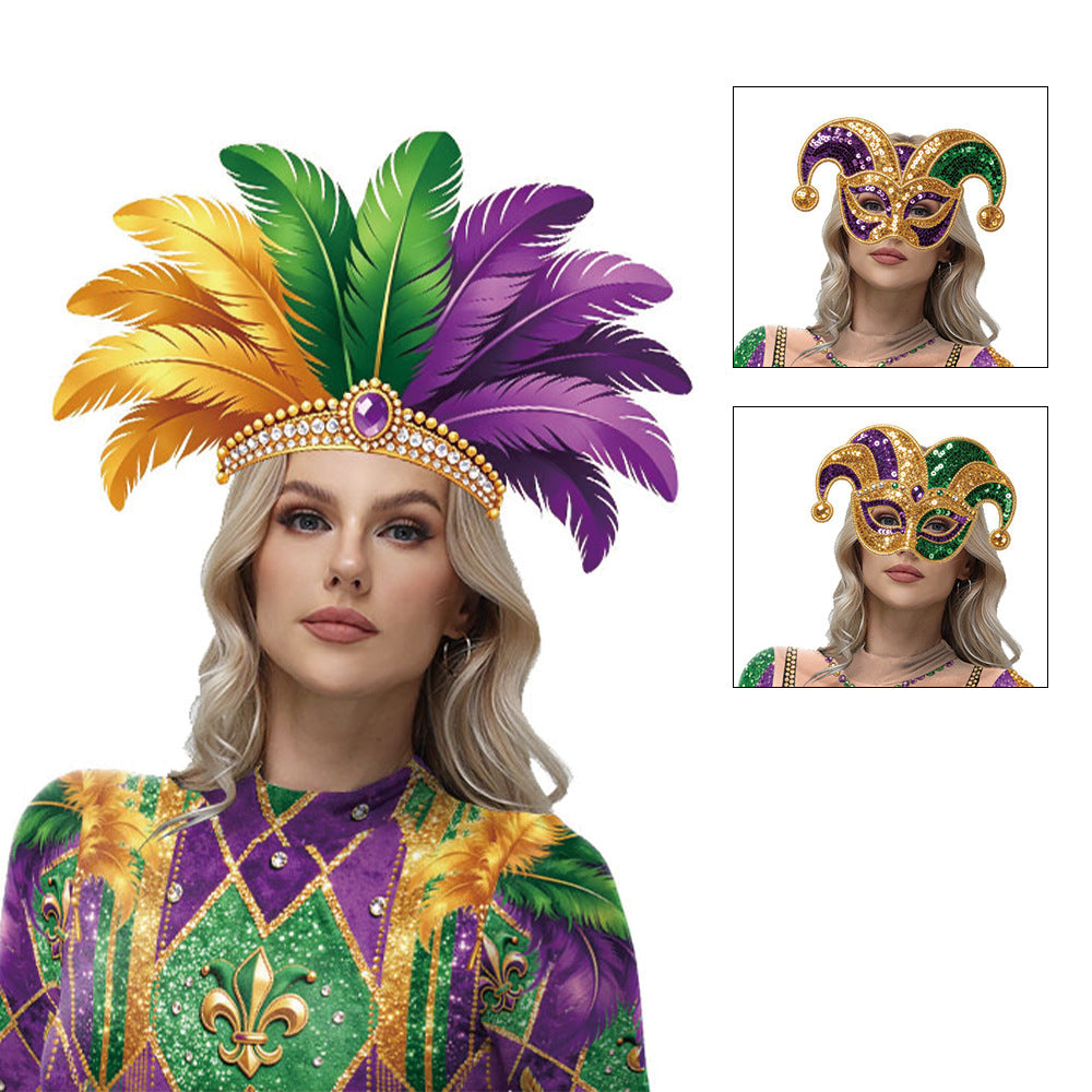 New Orleans Carnival Party Stage Performance Accessory Purple Green Gold Sequin Mask Costume