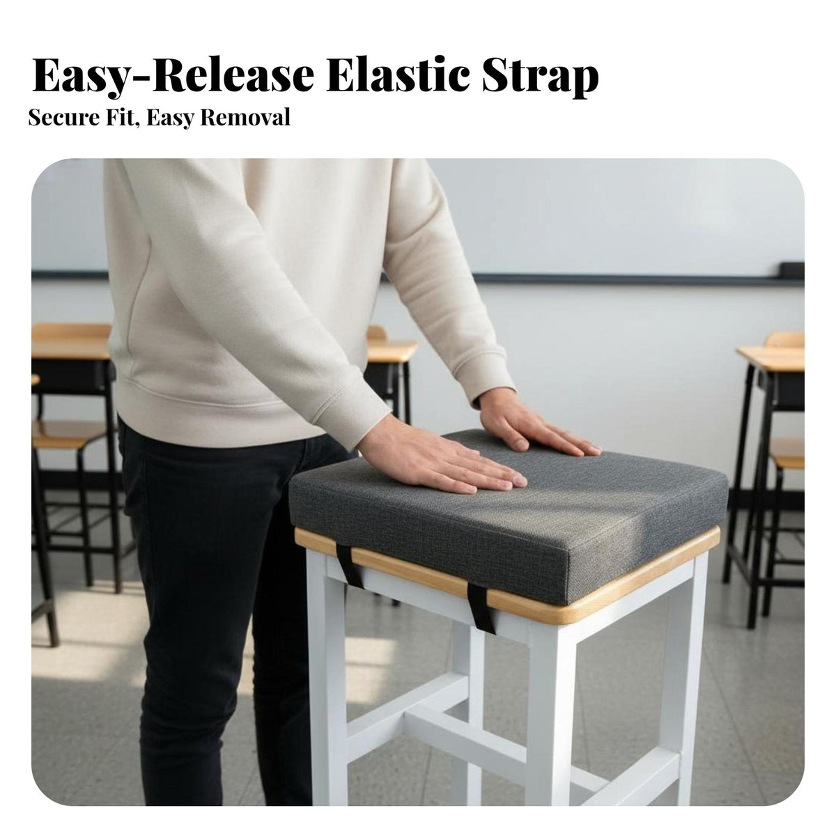 Thick Sponge Seat Pad Thickened Rectangle Seat Cushion Breathable Chair Cushion with Straps for Students, Classroom, Office, Dining Room