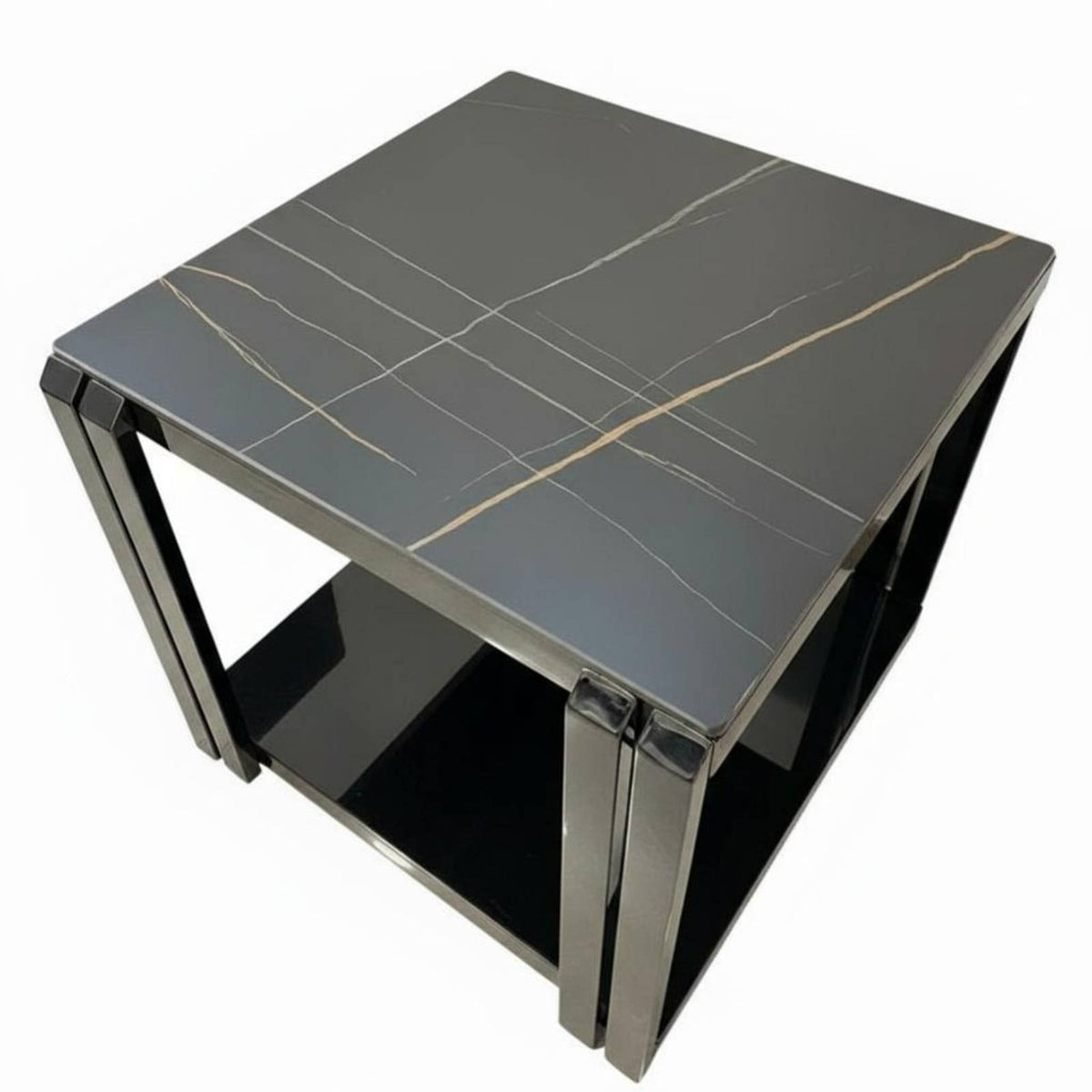 Light Luxury Design Square Side Table Modern Design 2-Tier Square End Table Scratch Resistant Household Furniture Sturdy and Stable for Interior Designers, Apartment Dwellers, Living Room, Bedroom, Small Areas, Reception Area