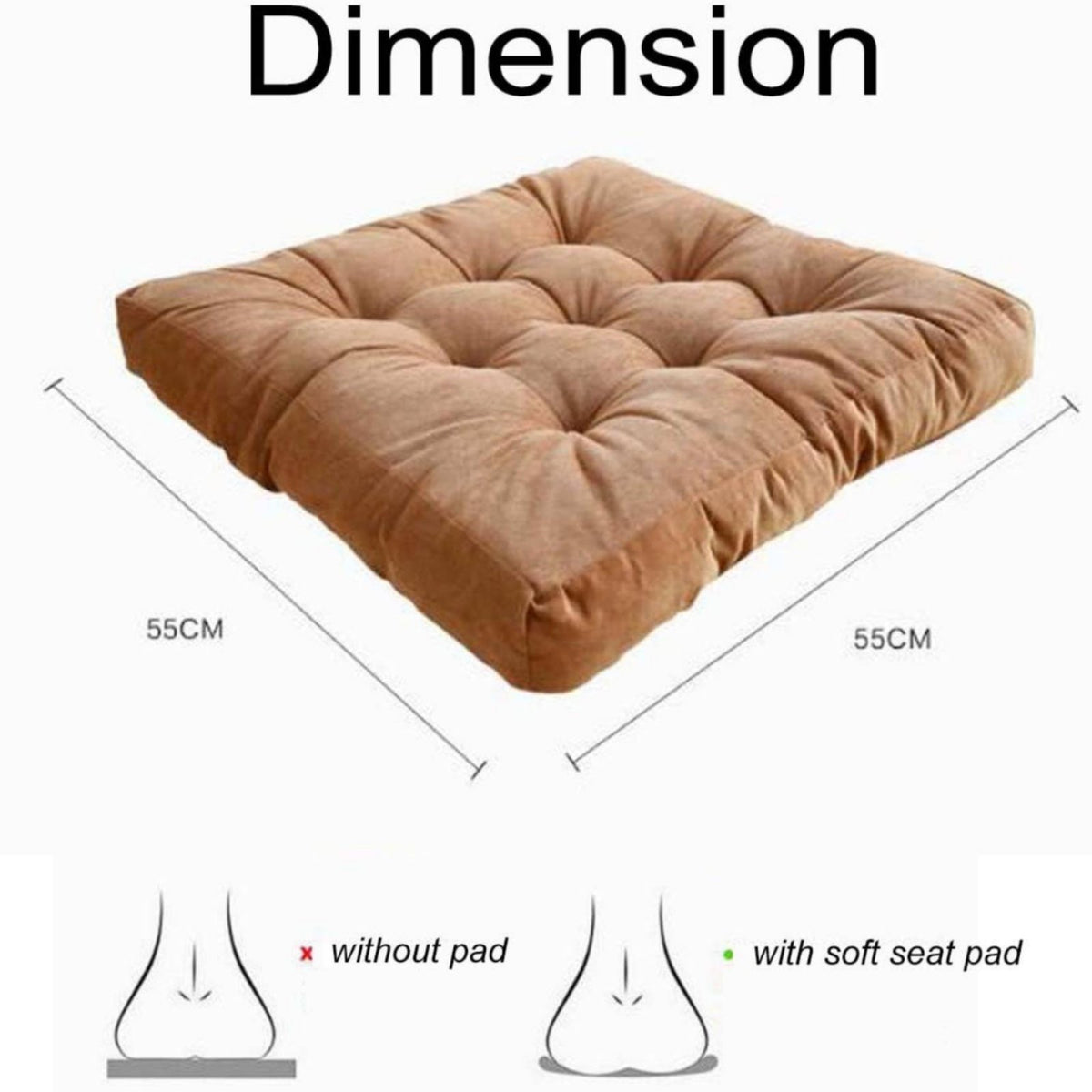 Thick Tatami Cushion Supportive Square Tufted Floor Pillow Deformation Resistant Square Tufted Cushion for Bay Window, Balcony