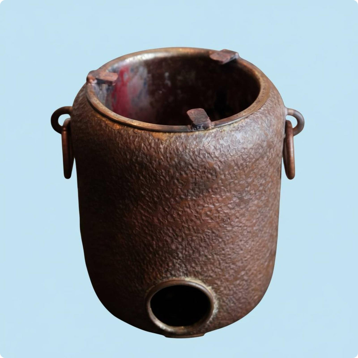 Hand-Hammered Tea Heater Metal Side Handles Copper Tea Heater Cylindrical