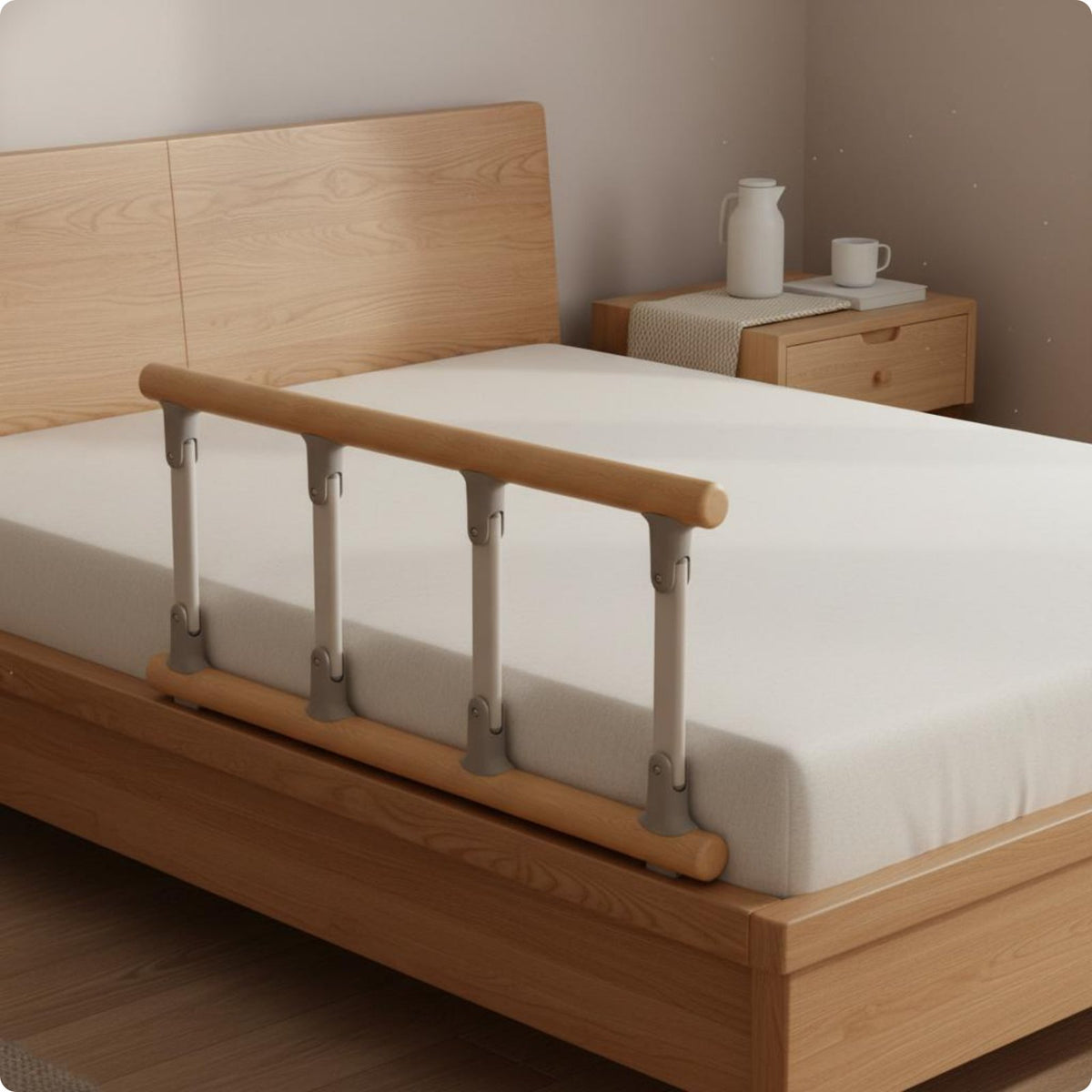 Wooden Bed Assist Bar Easy to Get up Folding Bed Rail Tool Bedside Support Rail for Patients, Seniors