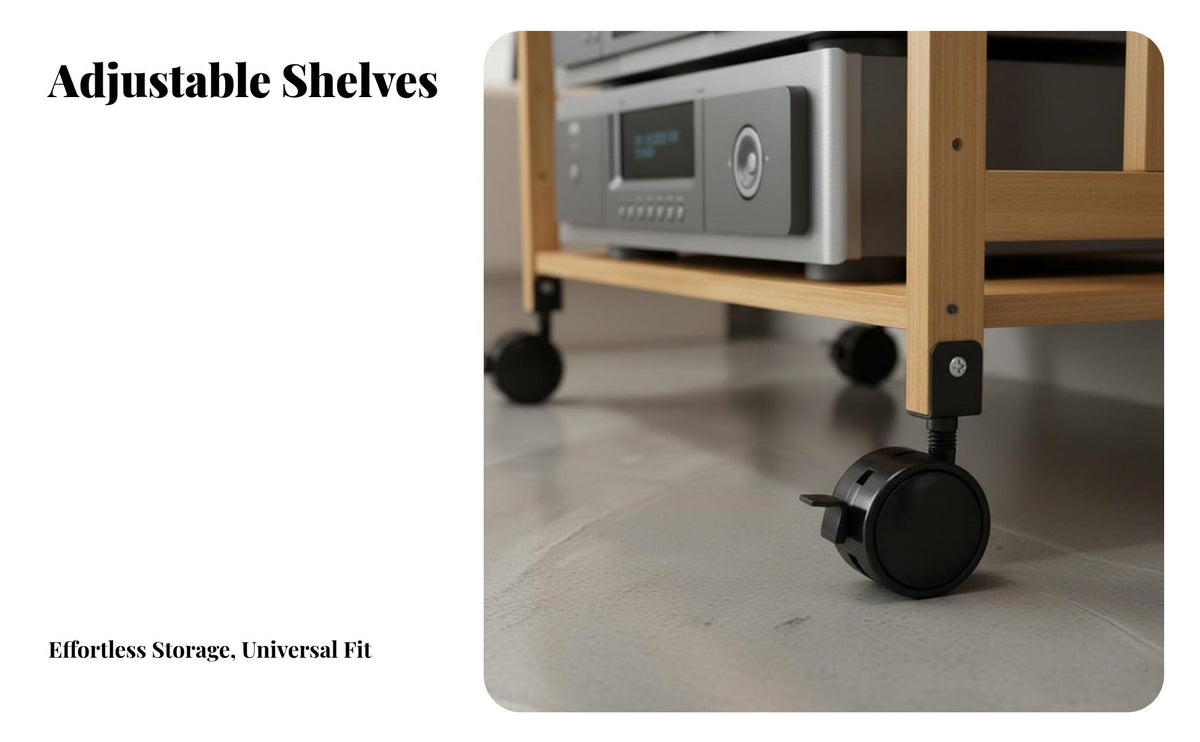 Mobile Design Multi-Tier Audio Equipment Stand Sturdy Structure Floor Standing Stereo Component Shelf Stable Construction Stereo Component Rack Heavy Duty for Audiophiles, Living Room