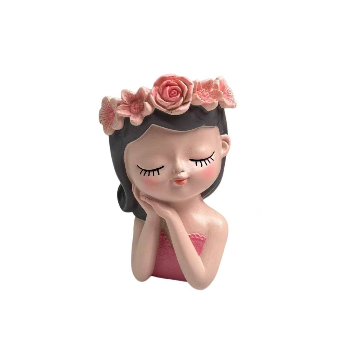 Decorative Female Bust Holder Hand-Painted Resin Bust with Flower Crown Exquisite Face Vase Handmade for Shelf