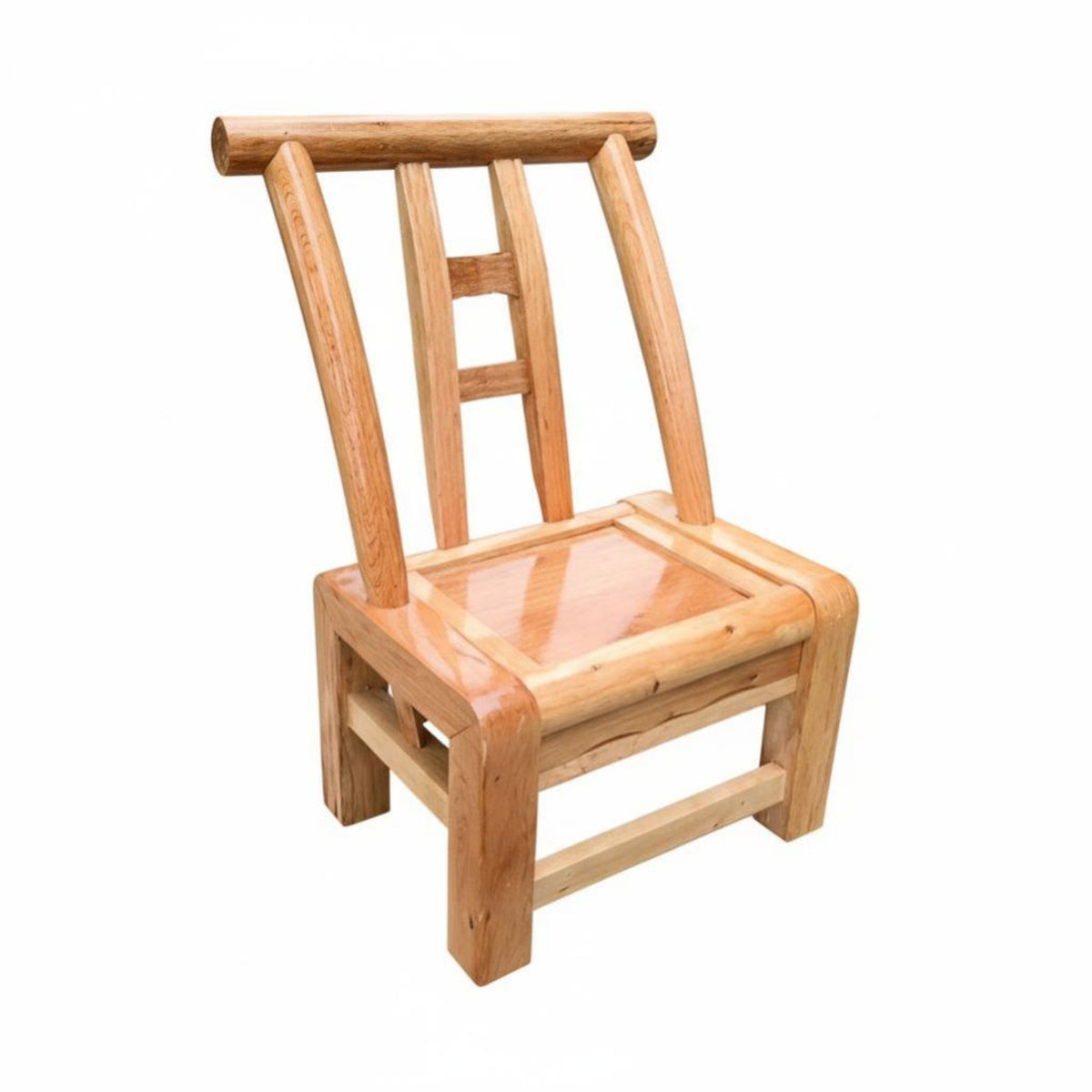 Traditional Low-Back Chair Engraved Backrest Armless Wooden Chair for Homeowners