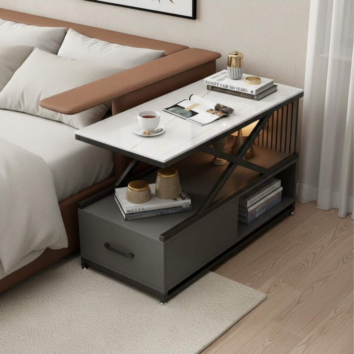 Lift-Top Side Table Modern Aesthetic Storage Cabinet Easy to Clean