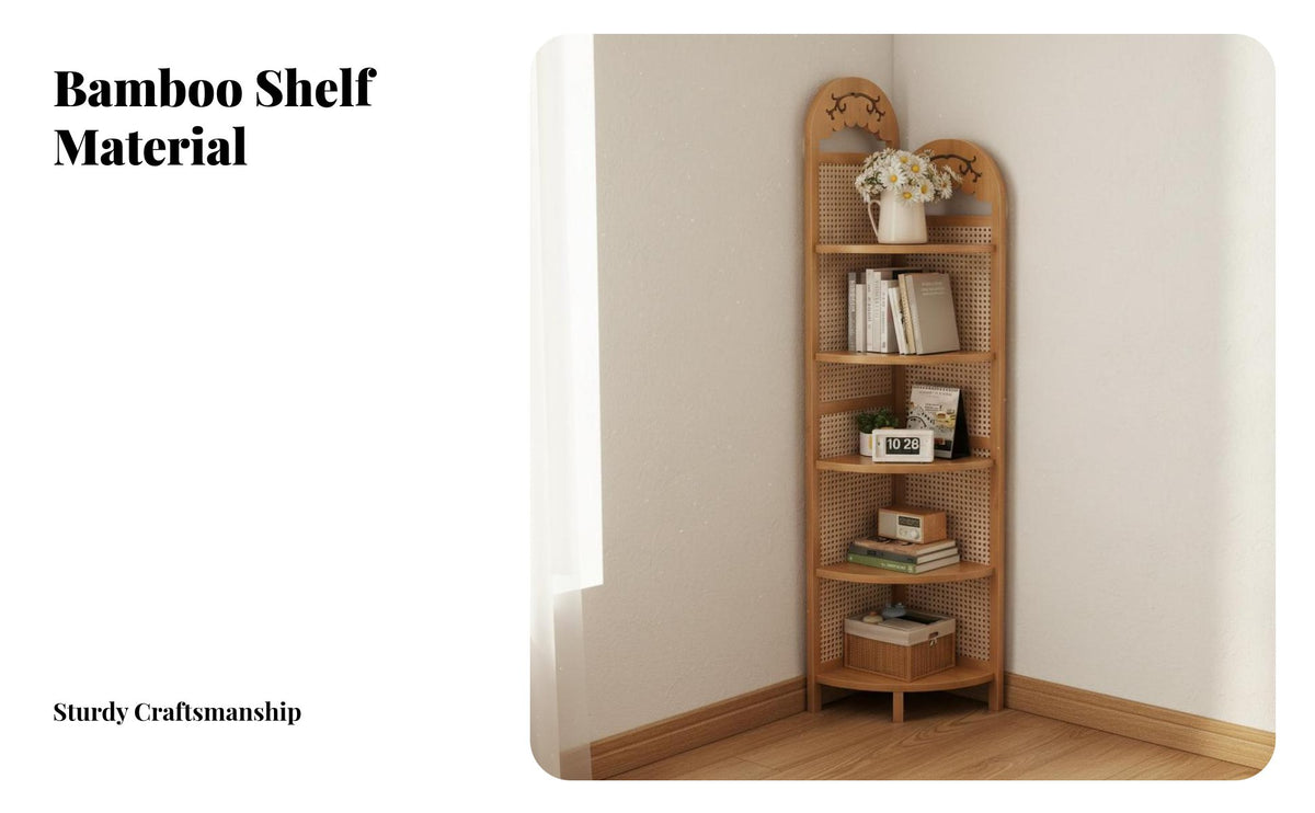 Retro Design Multi-Tier Corner Shelf Space-Saving 6-Tier Corner Shelf Sturdy Construction Bookcase Large Capacity for Interior Design Enthusiasts, Apartment Dwellers, Living Room, Bedroom, Balcony, Kitchen