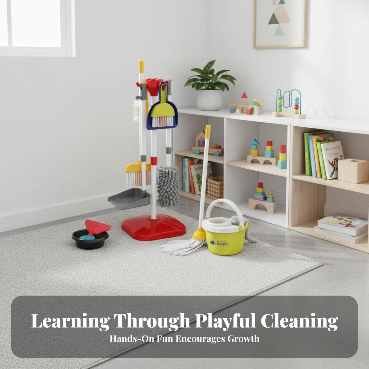 Kids Cleaning Set Realistic Design Toy Cleaning Tools Educational Toy Broom and Mop Set for Girls, Young Children
