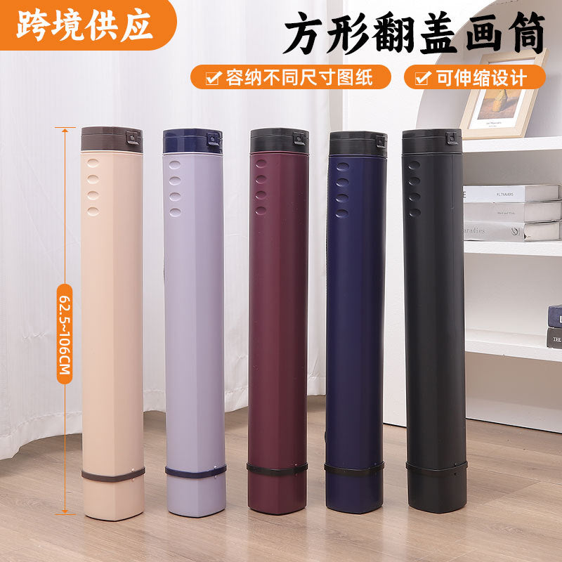 Square Flip-Top Art Tube with Adjustable Length, Plastic Storage Tube for Posters and Artwork