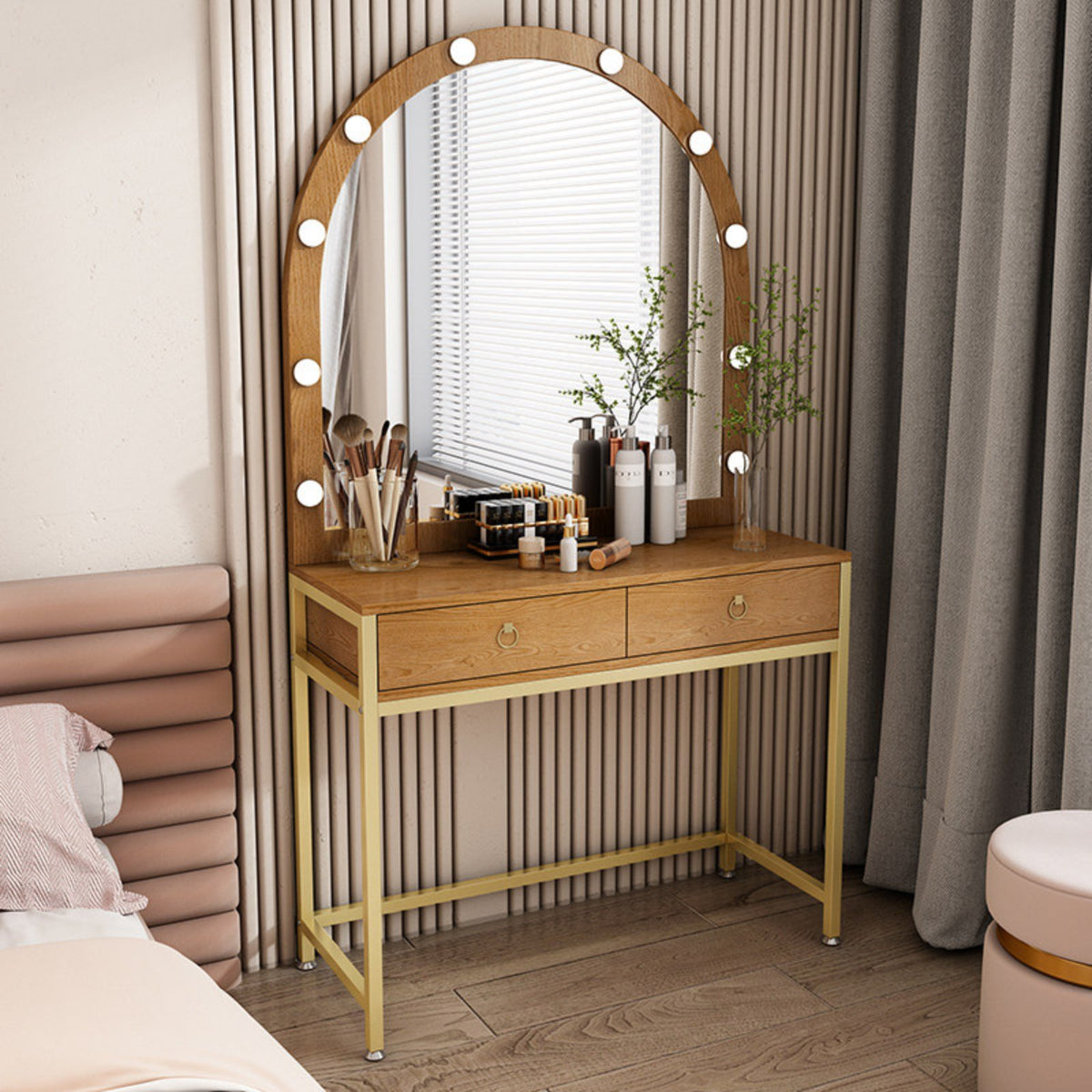 Vanity Table with Lights Adjustable Lighting Makeup Desk with Lighted Mirror Spacious Tabletop Lighted Makeup Vanity Set for Women, Apartment, Closet