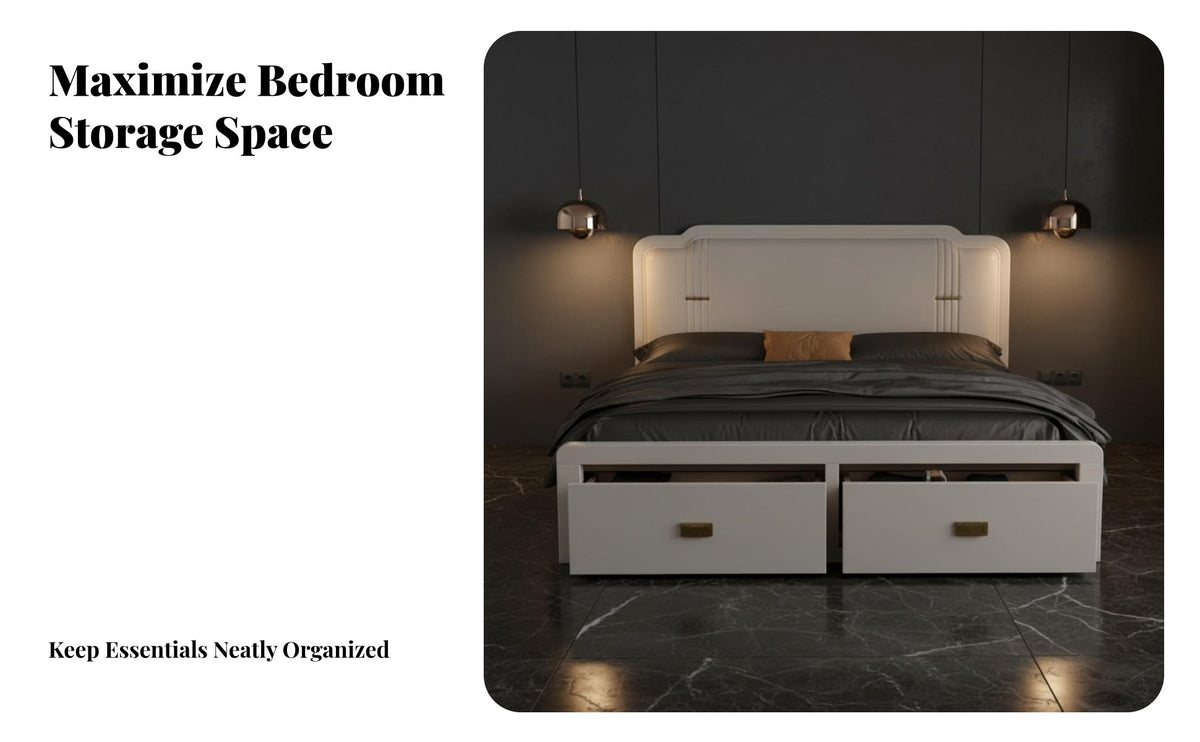 sturdy Wood Construction Storage foundation Bed continental design Design Storage Bed Frame Space-Saving Bedroom Furniture With Headboard for Small Apartment Dwellers, pairs, Homeowners, Guest Room, Home