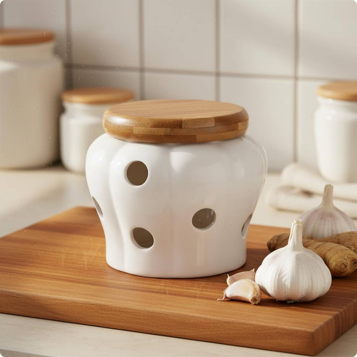 Breathable Garlic Container Freshness Keeping Ceramic Garlic Jar Easy to Clean