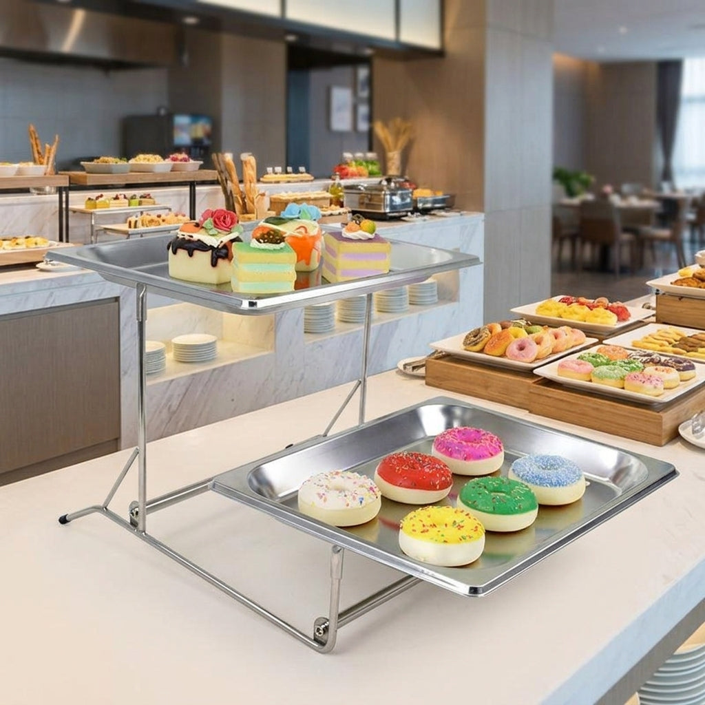 Two-Tier Stainless Steel Food Display Stand, Catering & Event Food Display, Pastry, Sandwich, Dessert, Buffet, Party, Hygienic Metal Serving