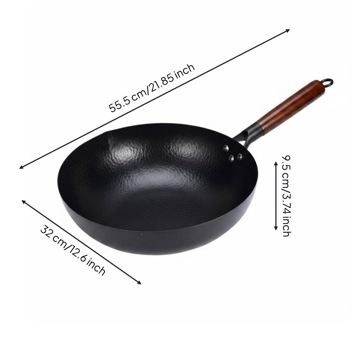 Hand Hammered Wok Wooden Handle combineFry Pan Less Smoke for Kitchen