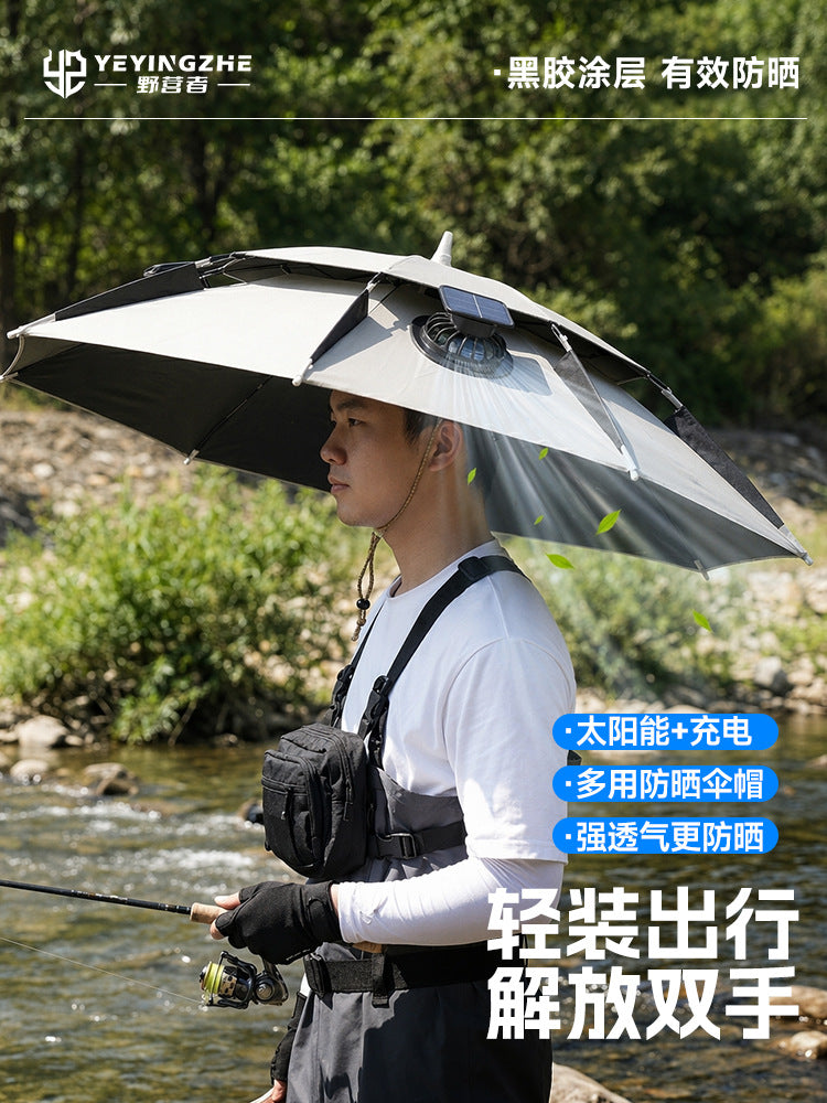 Camping Fishing Umbrella Hat with Solar Fan and Wide Brim