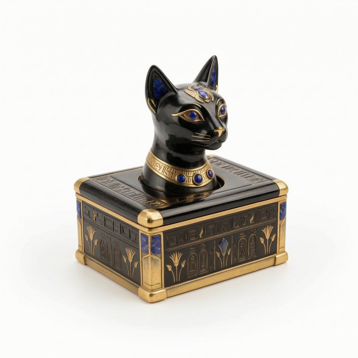 Bastet Cat Trinket Box Egyptian Cat Jewelry Box Resin Storage Bin Embossed for Vanity