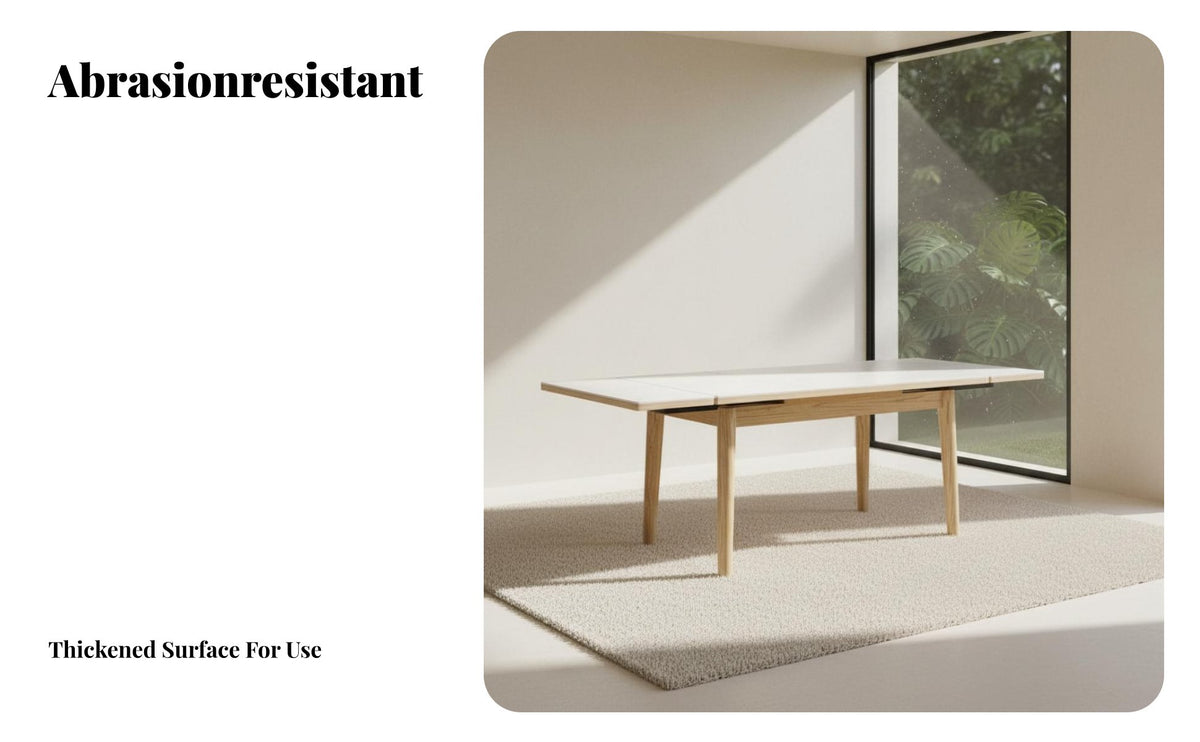 Space-Saving Extendable Rectangular Table Minimalist design aesthetic Rectangular Extendable Table long-finaling Top Dining Room Centerpiece Sturdy Construction for Small Apartment Dwellers, Families, homeowners, Kitchen, Home Gatherings