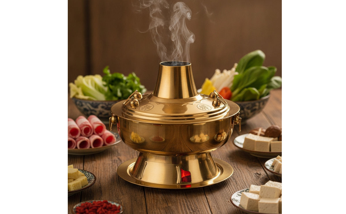 Briquette-Heated Hot Pot Tabletop Hot Pot with Chimney Vintage Cookware for Families