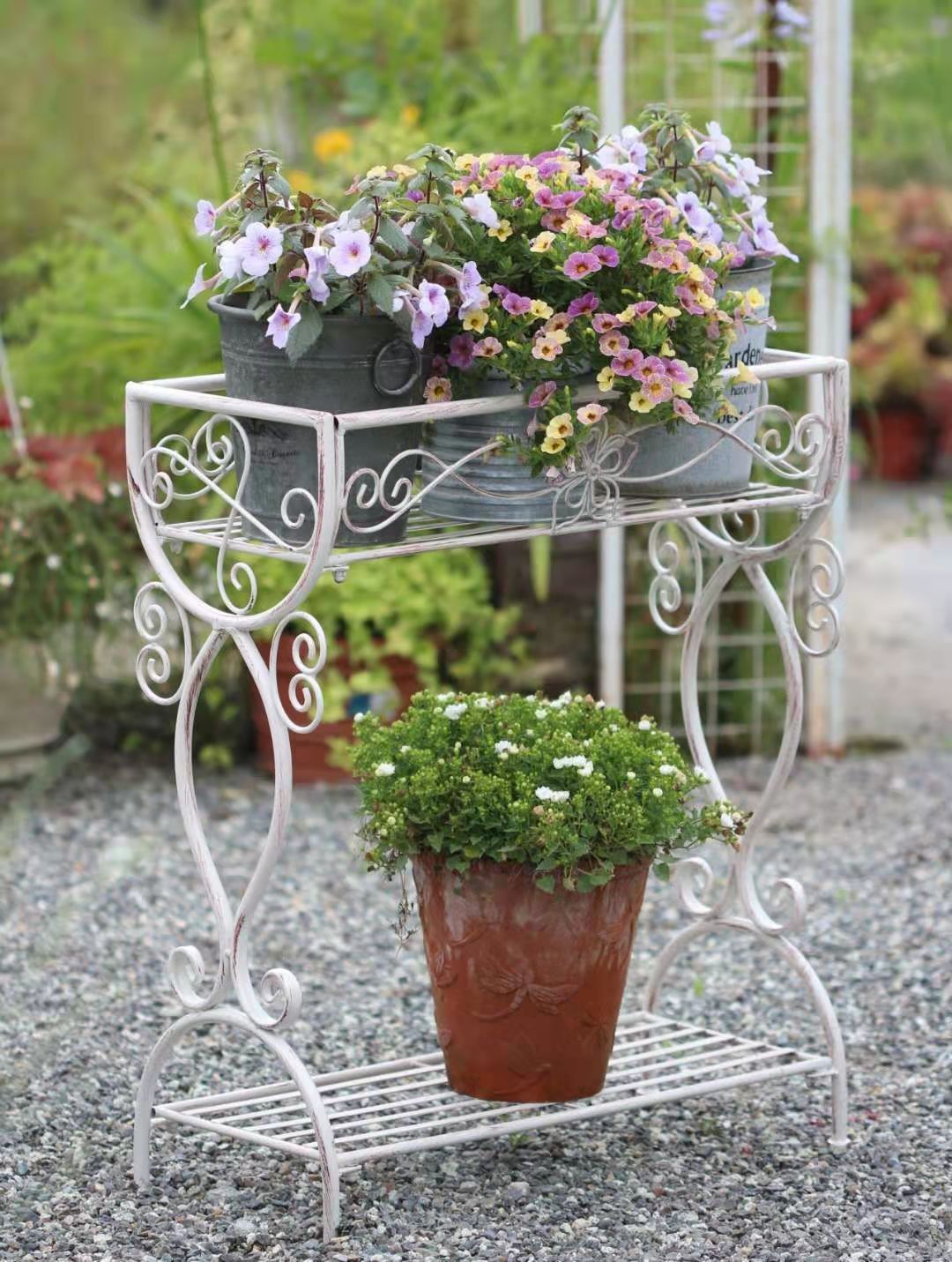 European Iron Double-Layer Flower Trough Combination Plant Stand