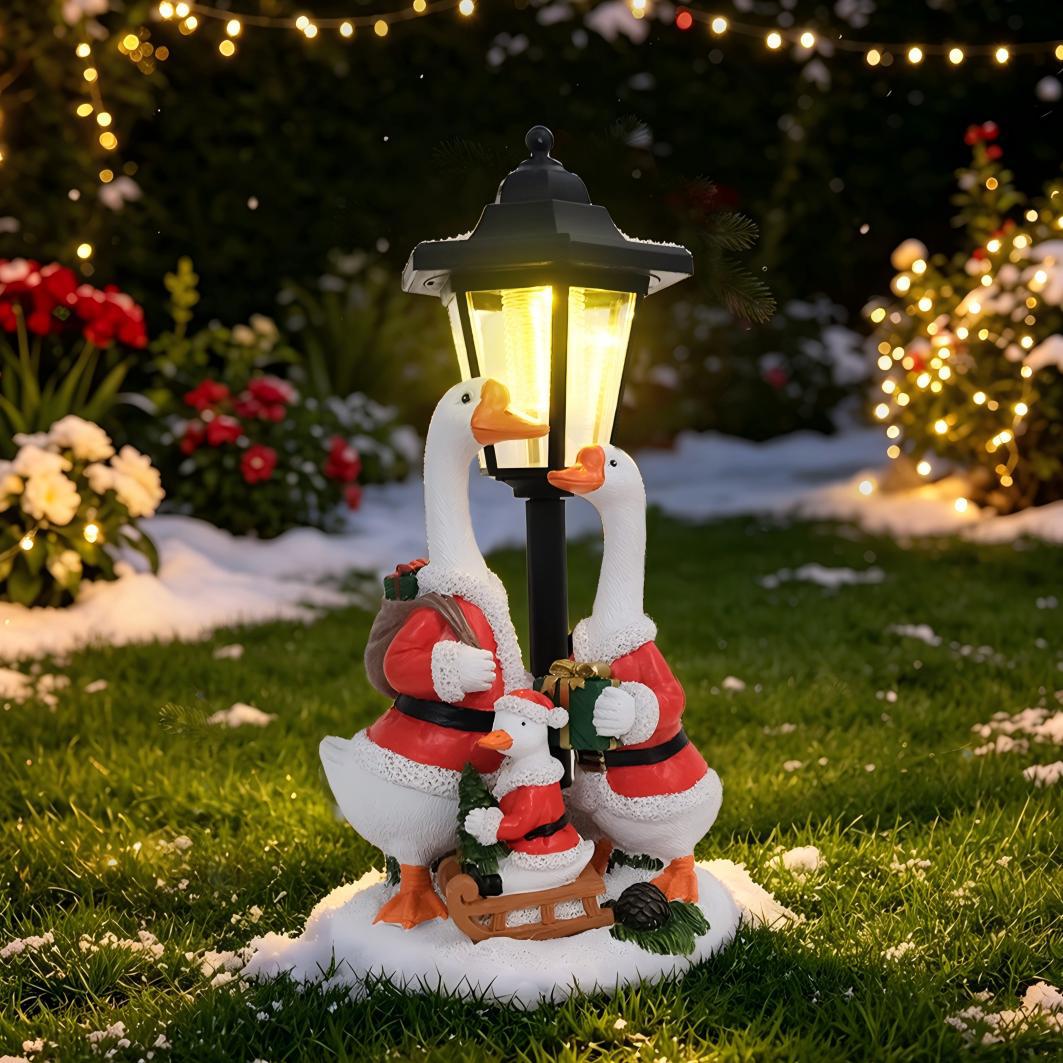 Christmas Goose Solar Garden Decoration Resin Craft for Outdoor Yard Path