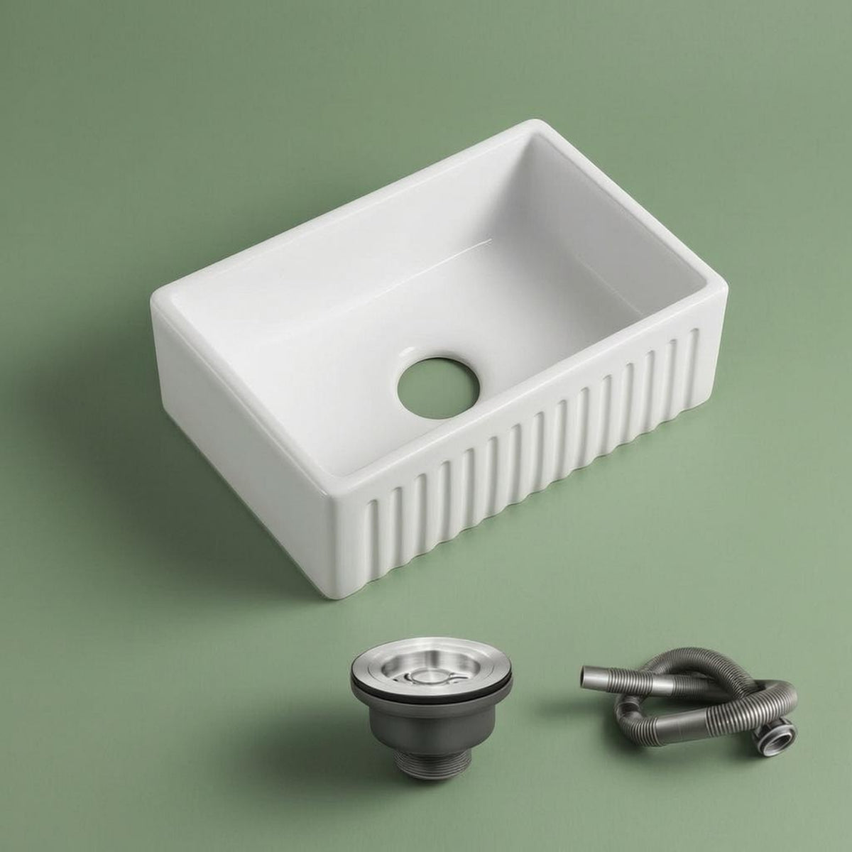 Ceramic Apron Sink Glazed Finish Single Basin Sink Deep Bowl for Kitchen