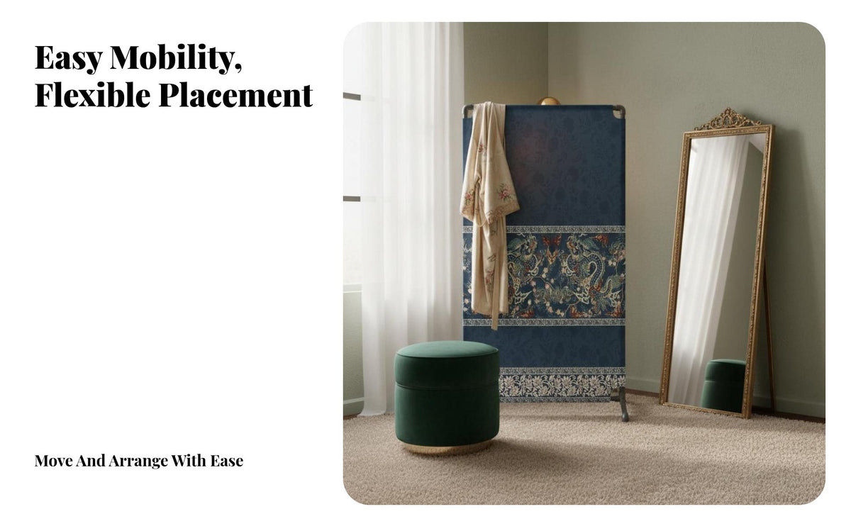 Movable Pleated Panel Partition Chinese Traditional Design Room Divider Vintage Aesthetic Folding Screen Portable for Apartment Dwellers, Home Decorators, Renters, Bedroom, Entryway, Tea House, Office