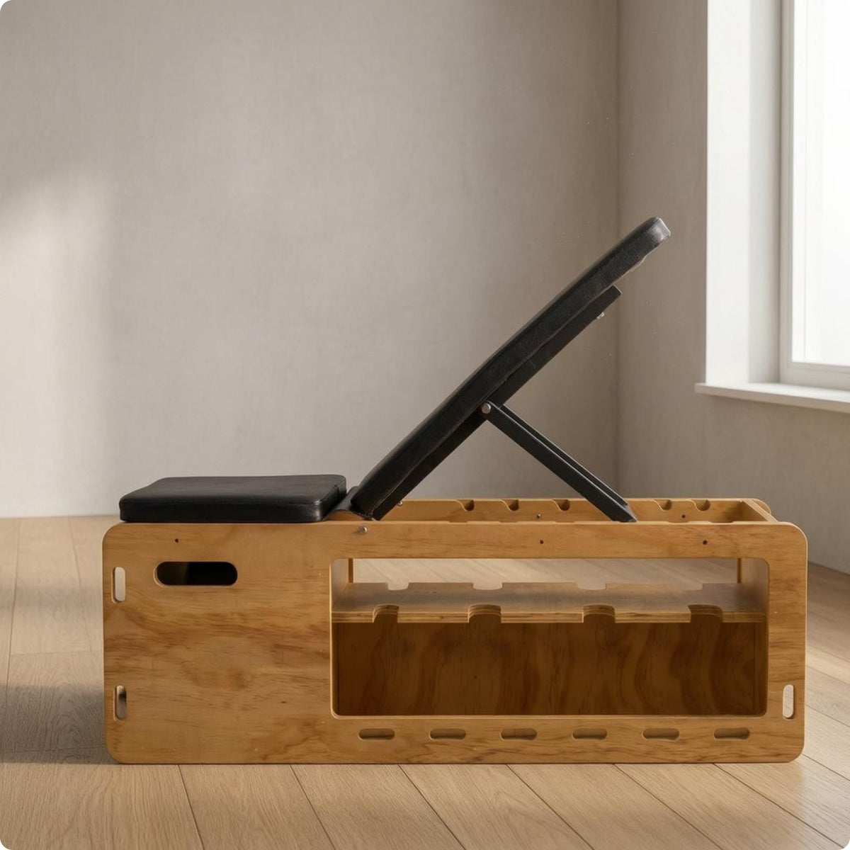 Wooden Exercise Bench Black Metal Adjustable Bench Full Body Training Fitness Equipment