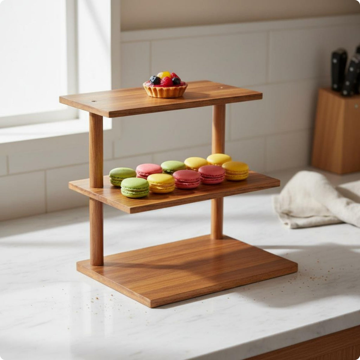 3-Tier Wooden Shelf Sturdy Tiered Display Rack Space-Saving Wooden Dessert Stand for Kitchen