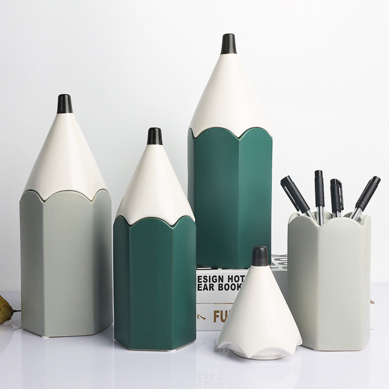 Ceramic Pencil Holder with Geometric Pattern, Minimalist Style