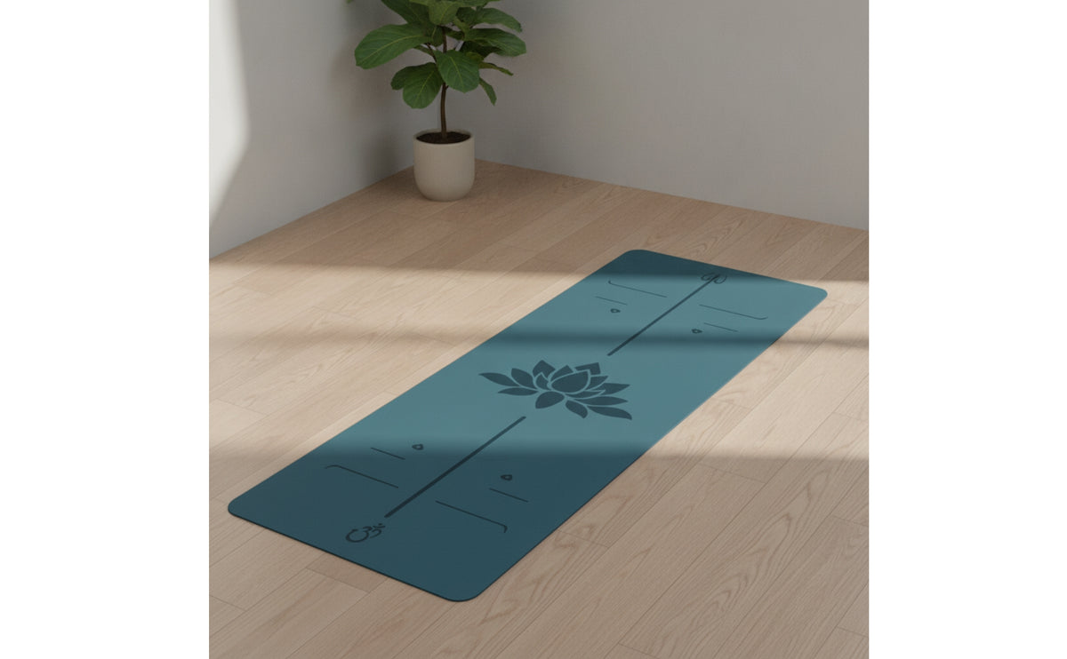 Non-Slip Exercise Mat with Alignment Lines Extra-Long Exercise Mat with Quick-Release Buckle Cushioned Stable for Yogis