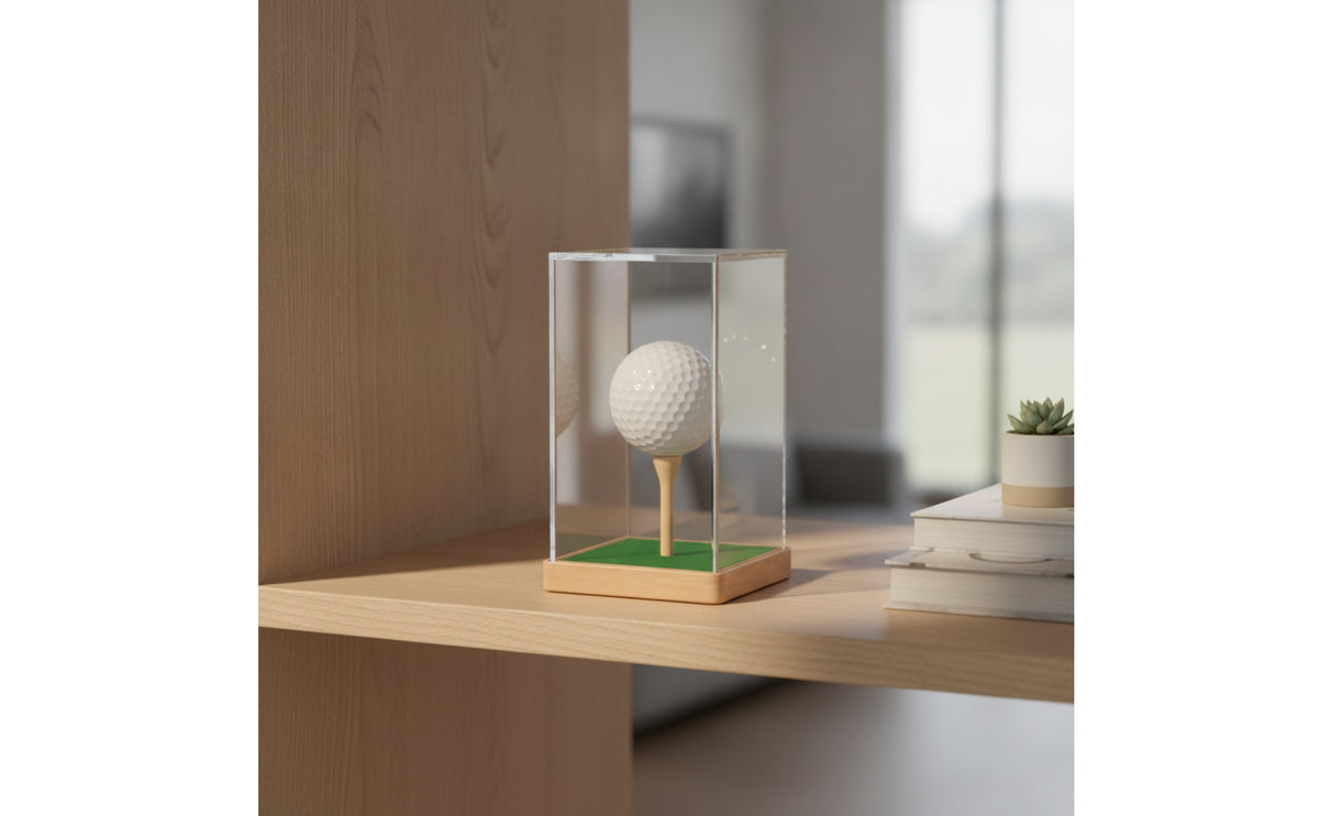 Golf Ball Display Case Space-Efficient Ball Display Case with Wood Base for Office