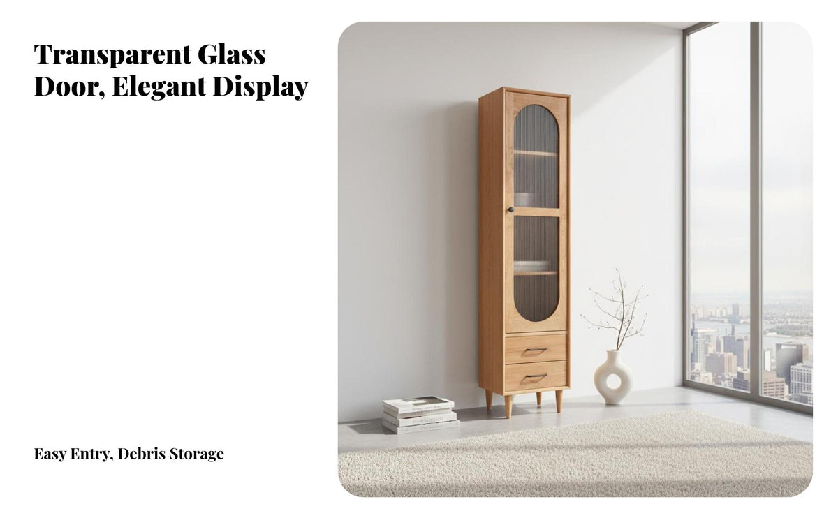Nordic & design Hutch with Glass Doors Japanese Inspired display cabinet Minimalist Design Display Cabinet for Book Lovers, Interior Decorators, Collectors, Study Room, Home Office