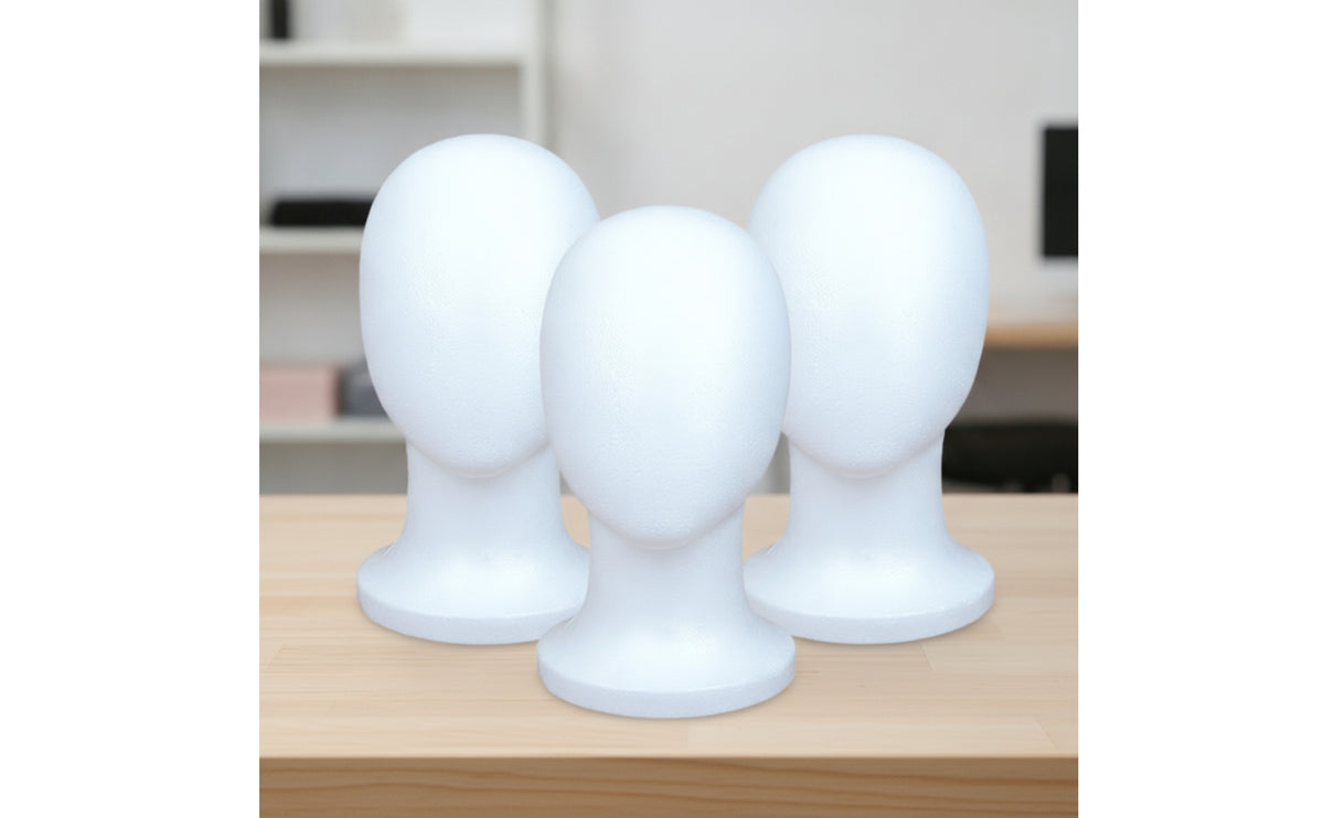 3 Pieces Hairpiece Head Lightweight Foam Mannequin Head Pin-Insertable Hat Display Stand for Cosplayers, Hair Stylists, Cosplay, Salons