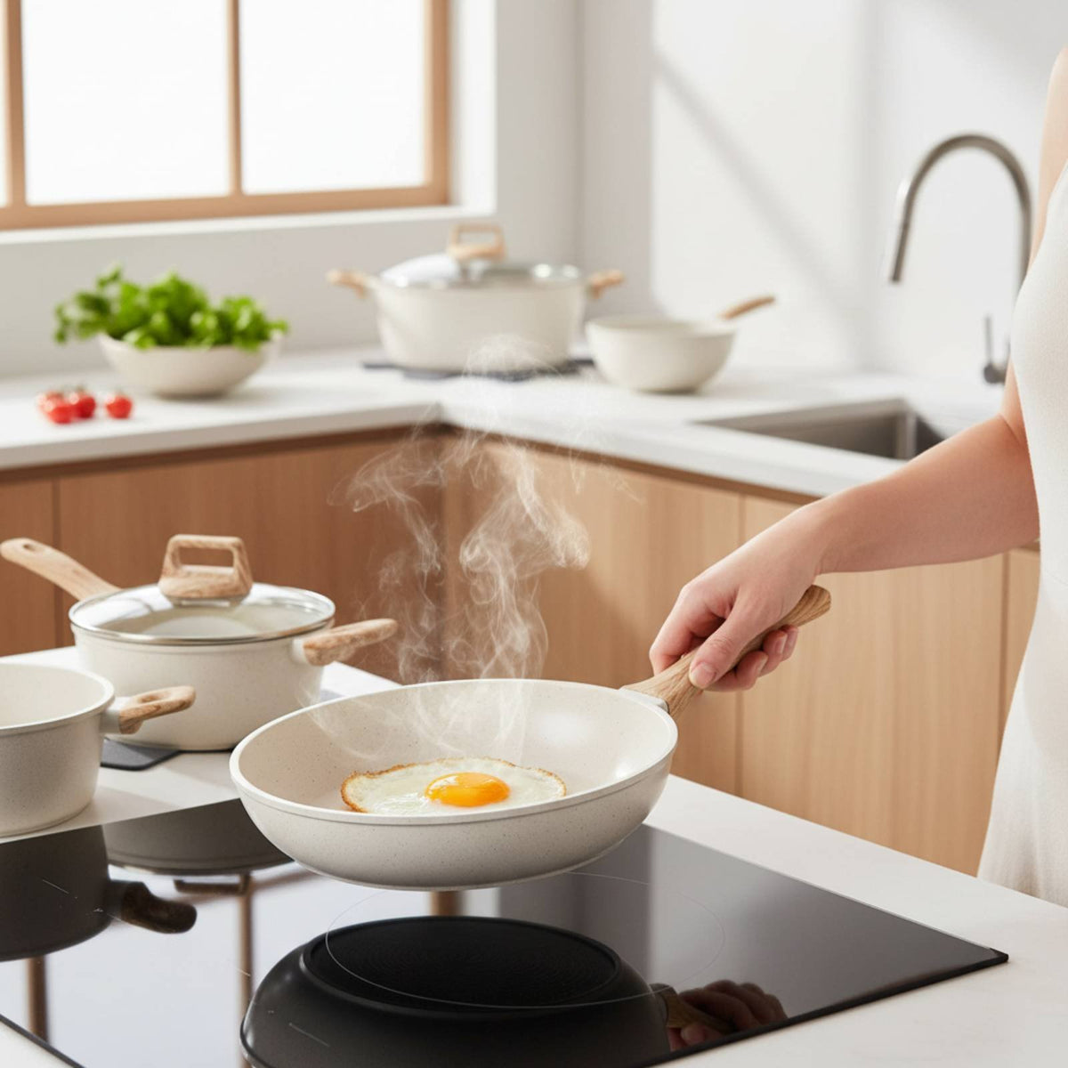 5 Pieces Stone Coating Cookware Set Easy to Clean Granite Cookware Set Even Heat