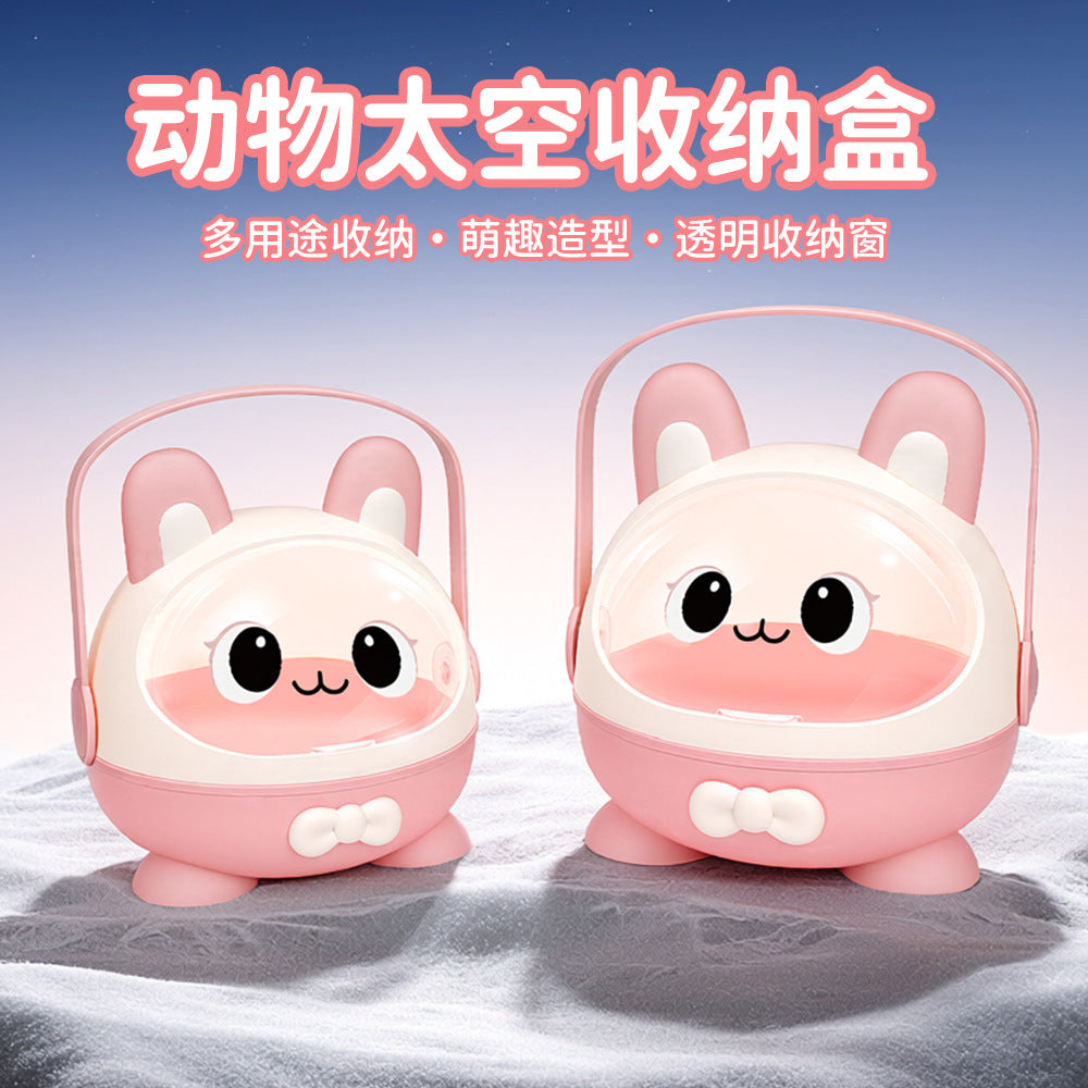 Portable Mini Desktop Storage Box with Cartoon Design and Transparent Lid