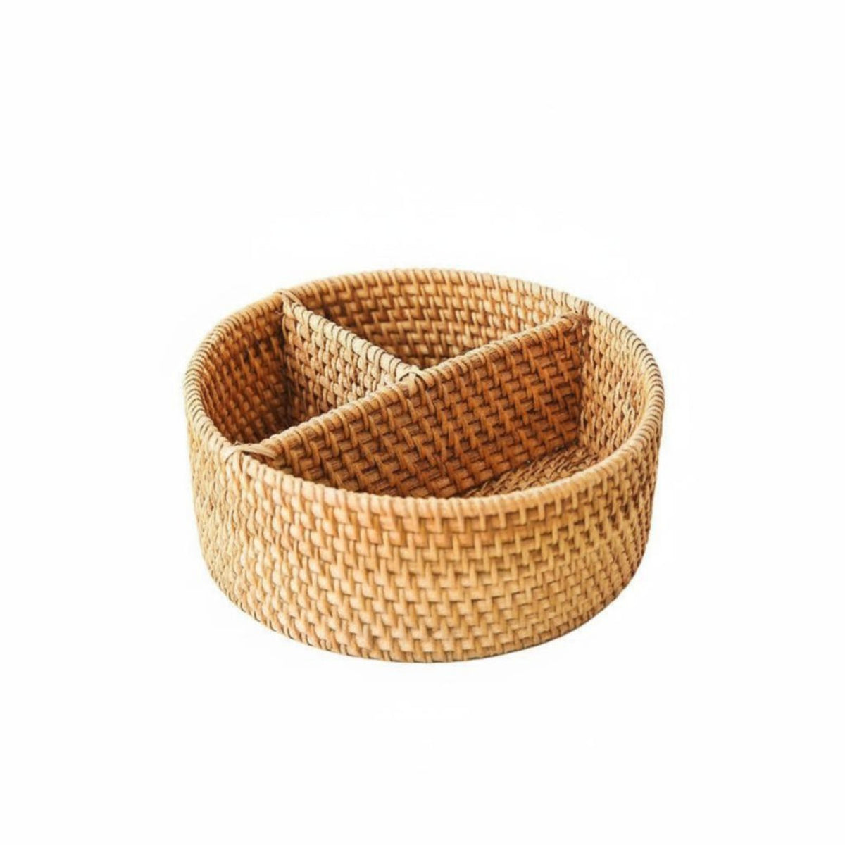Multi-Compartment Woven Basket Keeps Desk Tidy Partitioned Tote with Handle