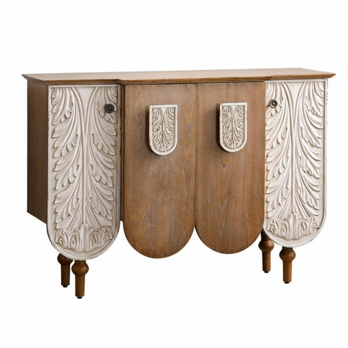 Carved Round Pedestal Table Intricate Carvings Round Pedestal Table Vintage look Distressed Finish for Homeowners, Living Room