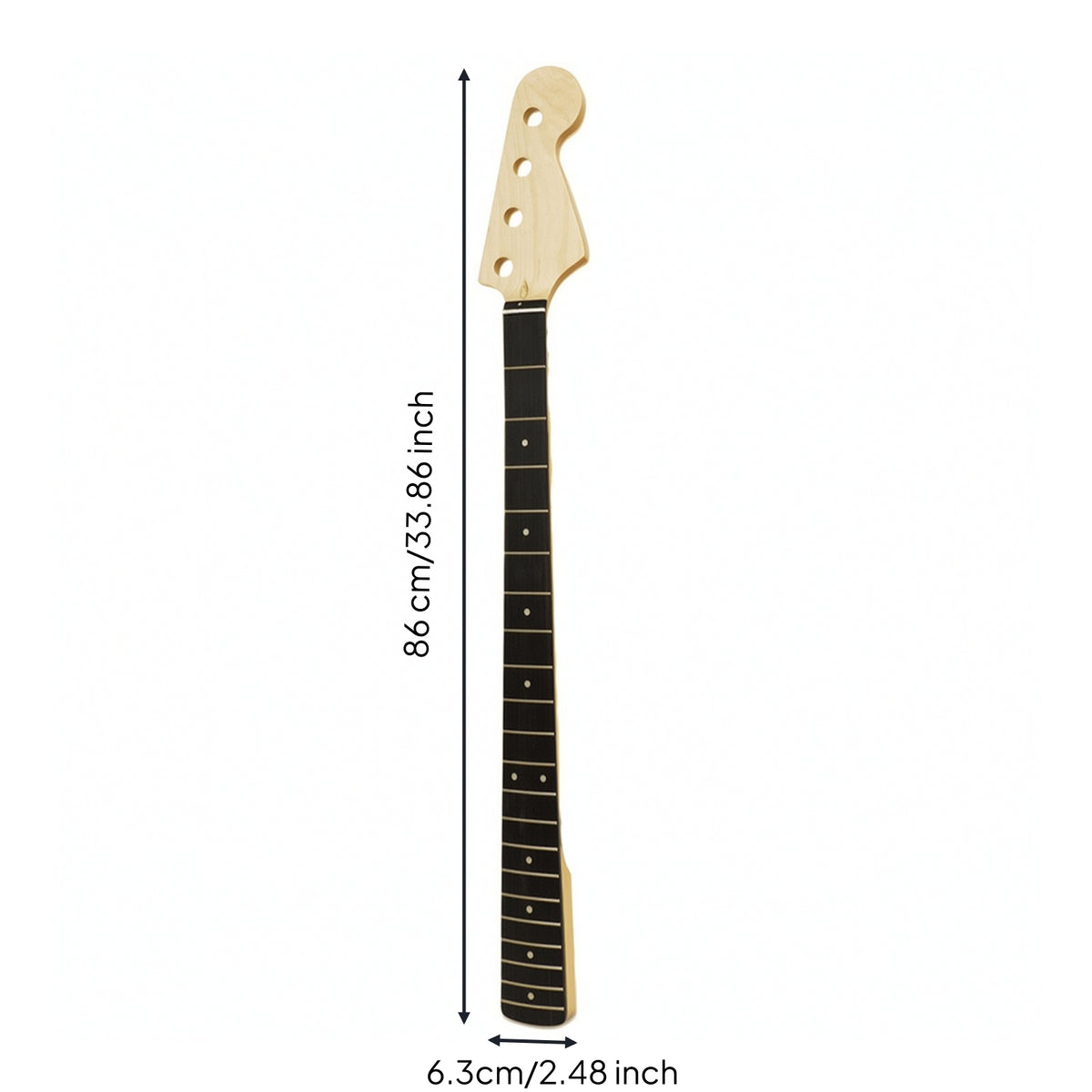 Smooth 4-String Bass Neck Slim Electric Bass Neck 21-Fret Unfinished for Luthiers, Workshops