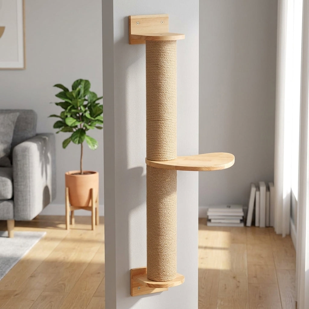 Cat Scratcher Wall Mounted Wooden Toy Accessory, Vertical Pad for Indoor Cats, Space Saving Large Animal Surface