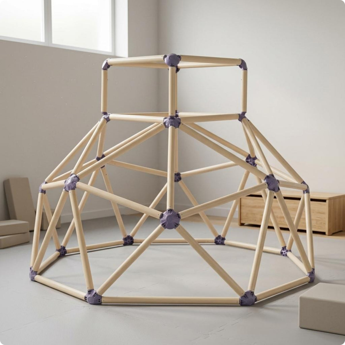 Geodesic Climbing Dome Multi-Sided Base Indoor Climbing Dome Light-Colored for Children