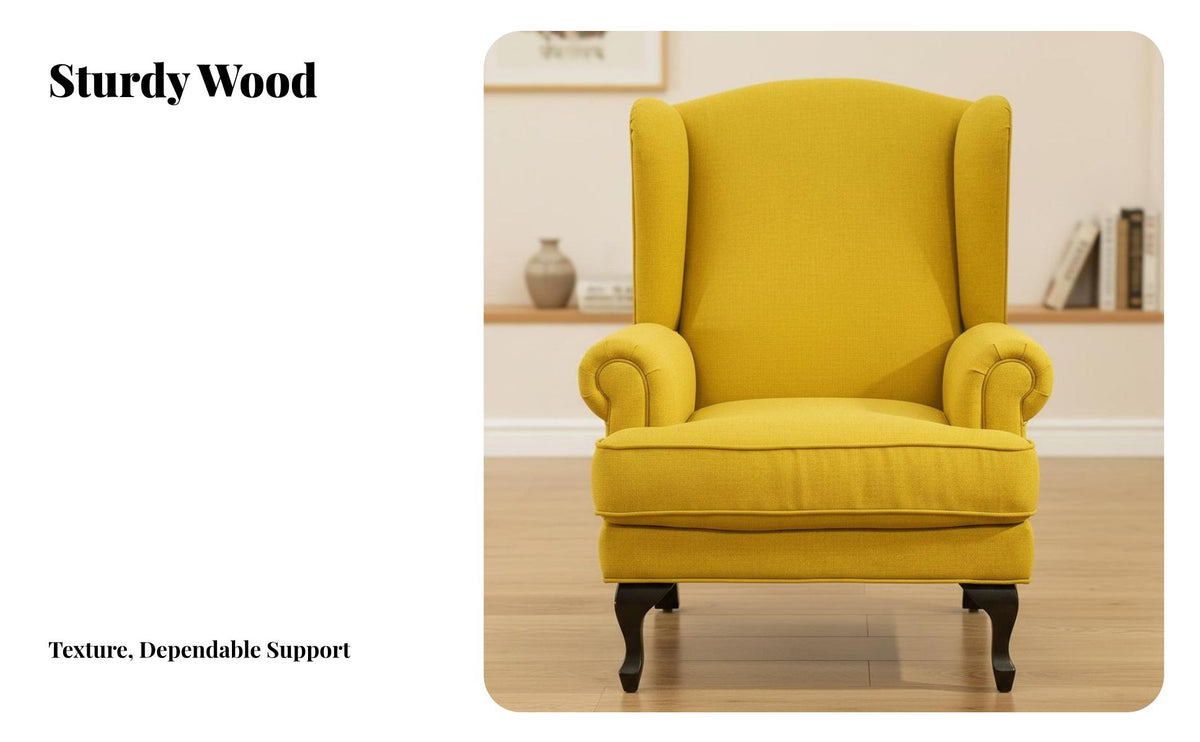 timeless design Tufted high-support wing chair Armchair High supportrest Upholstered high-support wing chair Chair Elegant outline Lounge Seating Thickly Padded for Adults, Homeowners, Readers, Living Room, Balcony, Bedroom, studying corner