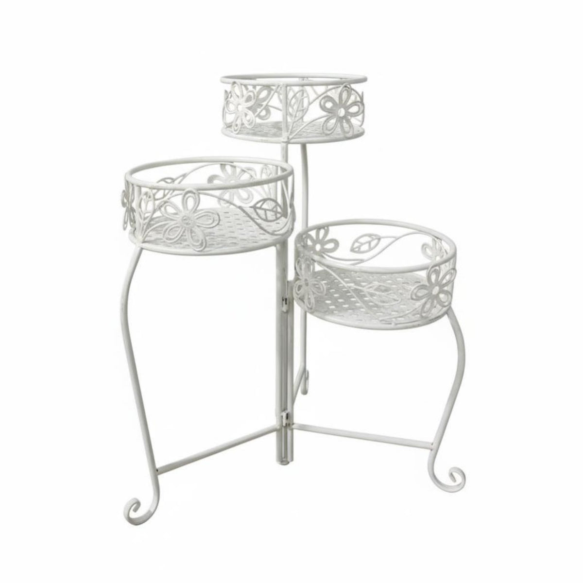 3-Tier Plant Stand Decorative Scrollwork 3-Tier helical Rack sturdyDuty for Patio