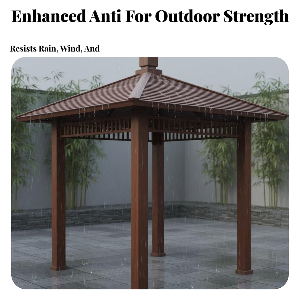Four-Cornered Pergola Traditional Chinese & Design Rigid Roof Gazebo Climbing Fruit Trellis Garden Pavilion for Homeowners, Families, Courtyard