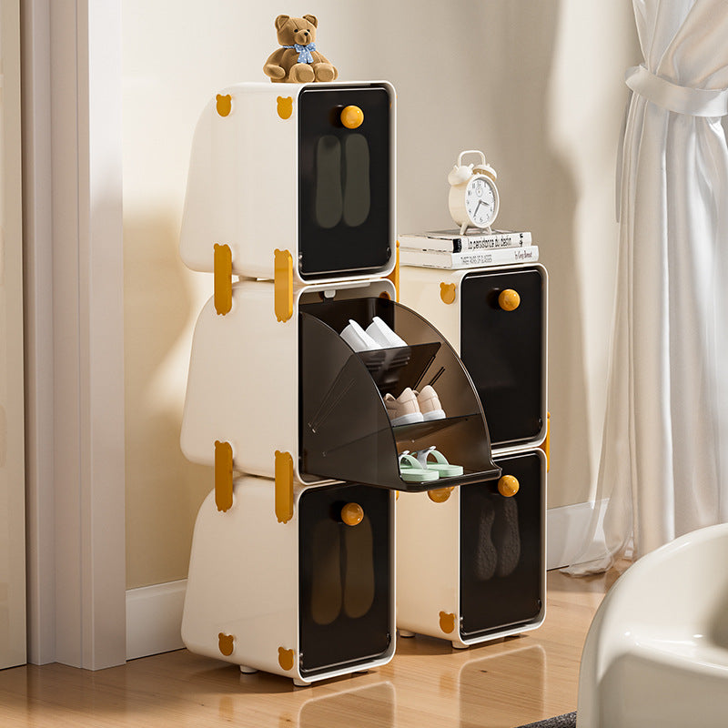 Rotating Shoe Storage Box with Lid, PP Plastic, Brown